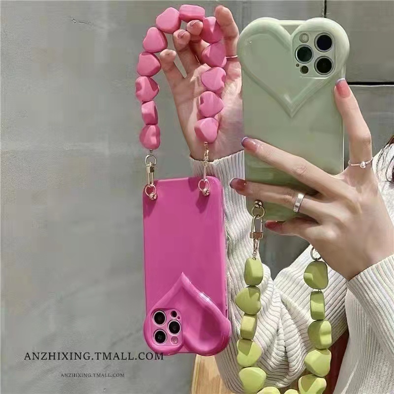 Ốp điện thoại mềm họa tiết hoa hồng phối dây xích 13 promax X XS XR 7Plus 8Plus 11 11 pro max 12 12 pro 12 pro max