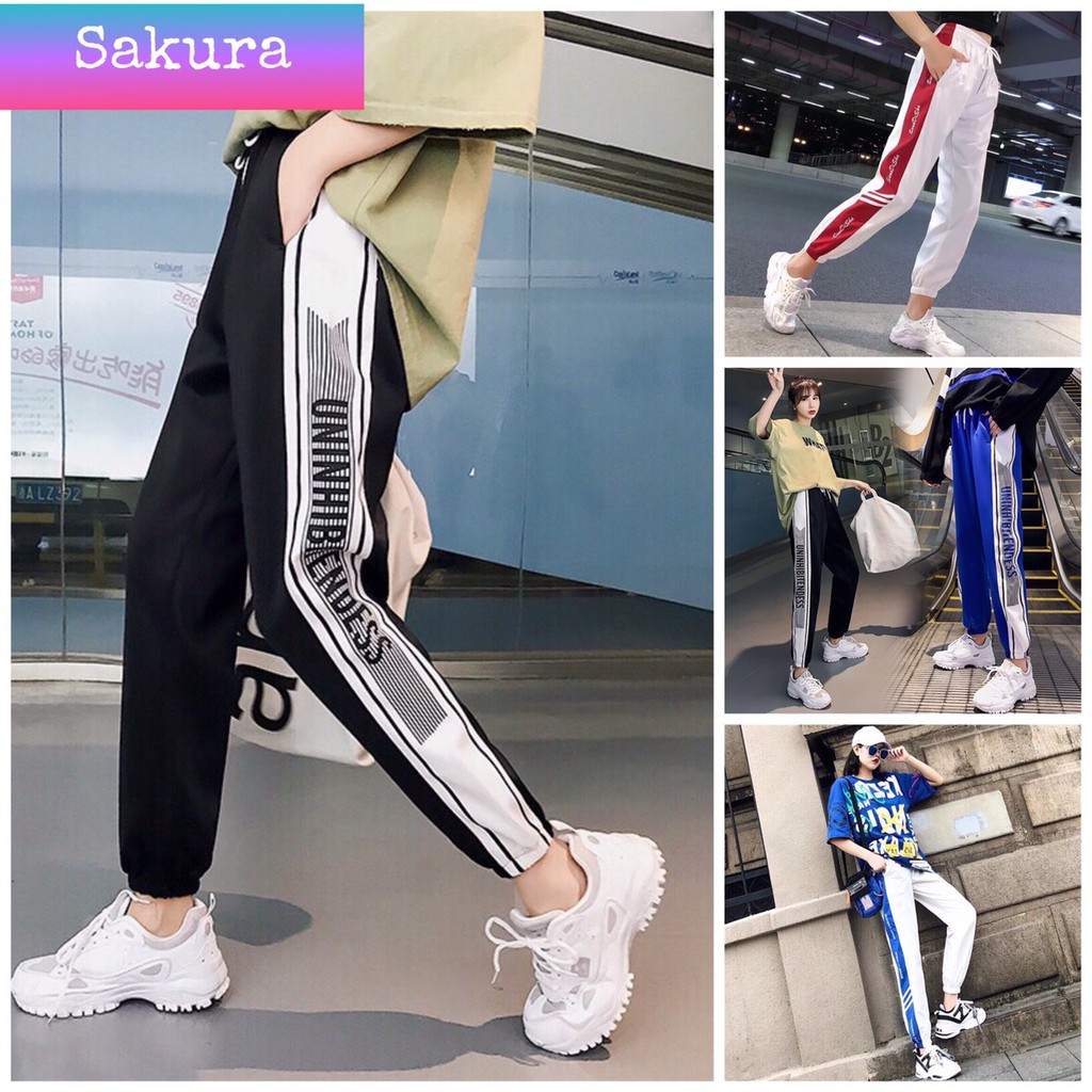 [Freeship] Quần Jogger Unisex Sọc Bó Ống Phối Chữ