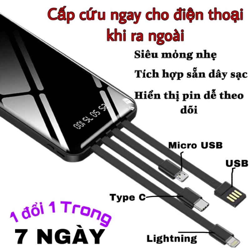 Sạc dự phòng có dây sạc nhanh type c, lightning, micro usb 5000mah 2.1A giá rẻ - Memotop