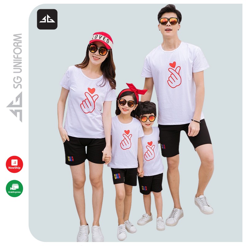 Áo thun gia đình bắn tim Đồng phục gia đình 3/4/5 người màu trắng Thun cotton dày dặn GD402T | SG