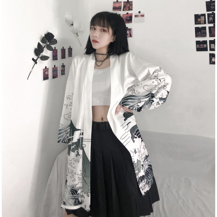 (CÓ SẴN HÀNG CAO CẤP) Áo khoác kimono haori rồng form dài