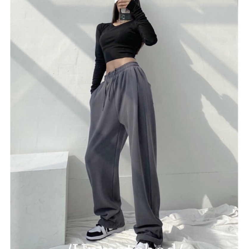 Quần Jogger Nữ Bo Gấu Dây Rút Nỉ Da Cá Form Rộng  Nam Sweatpants Xám Đậm Basic Streetwear. QJG02