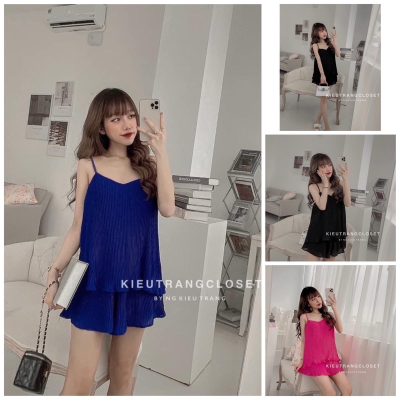 Đồ Bộ Thun 2 Dây Dập Ly Cổ Tim Quần Đùi | BigBuy360 - bigbuy360.vn