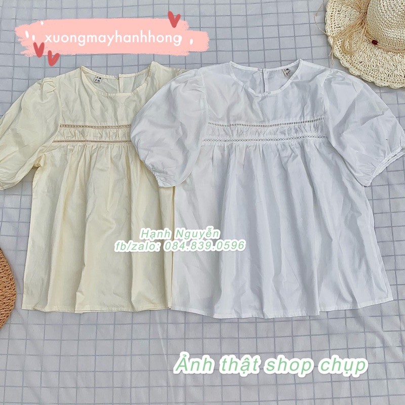 Áo babydoll trắng, áo sơ mi nữ trắng tay lỡ - Xưởng May Hạnh Hồng