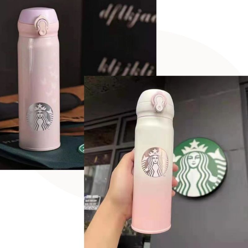 Bình nước giữ nhiệt nóng lạnh Stabuck chất liệu inox 304 màu hồng loang 500 ml Miibooshi D2.099