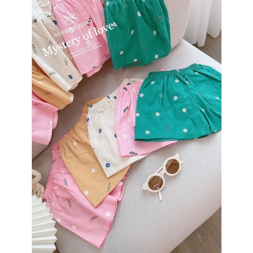 Bộ Quần Áo Trẻ Em 3 Lỗ Cánh Tiên Vải Linen In Hình Hoa Cúc Cho Bé Gái Từ 7-19kg Mã BL32