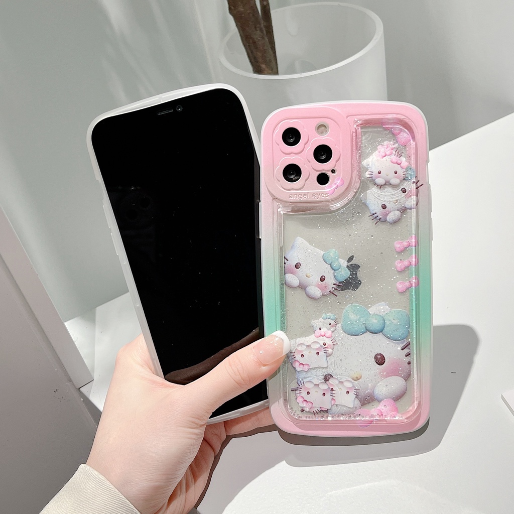 Ốp Điện Thoại Dẻo Họa Tiết Hoạt Hình Chú Mèo Kèm Nước Kim Tuyến Cho iPhone 14 / 13 / 12PRO MAX / 11 / 13PRO MAX