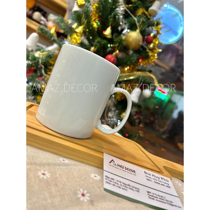 Bộ tách cốc ly uống nước trà cafe gốm sứ Bát Tràng trắng trơn có quai chữ C 350m C6019 cao cấp