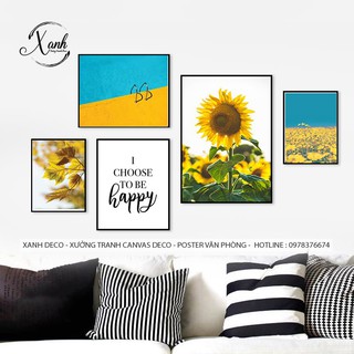 bộ tranh canvas hoa hướng dương và biển mini nhỏ xinh