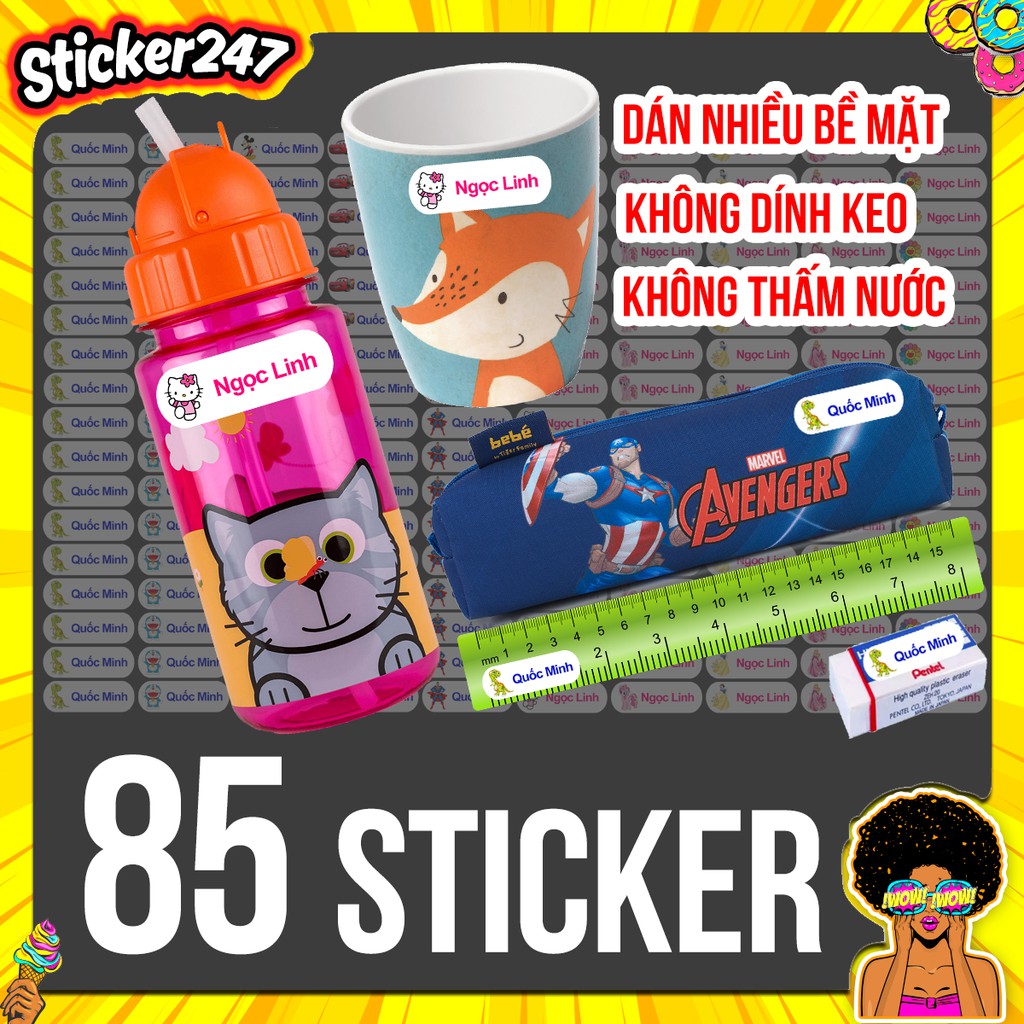 Sticker dán in tên riêng cho bé theo yêu cầu, dán trên nhiều vật dụng, không dính keo, thấm nước