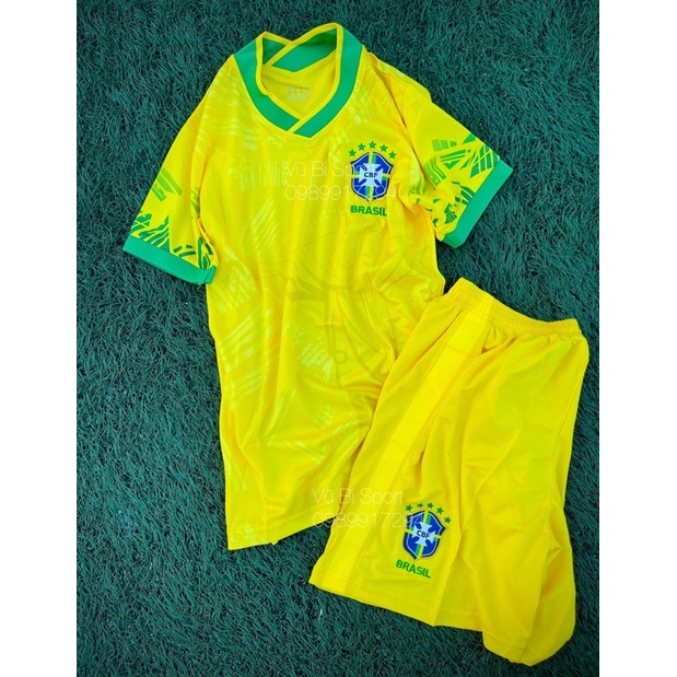 Set Bộ quần áo bóng đá Vải gai thái đội tuyển Brazil Áo vàng quần vàng 2022 2023