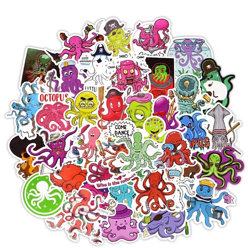 30-60 Sticker bạch tuộc ép lụa decal bóc dán/ hình dán bạch tuôc