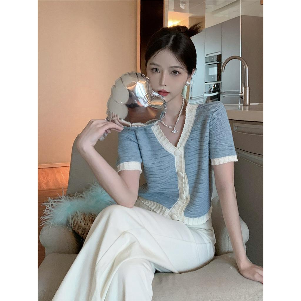 Áo Cardigan Dệt Kim Ngắn Cổ Chữ V Thời Trang Mùa Hè 52919 Cho Nữ