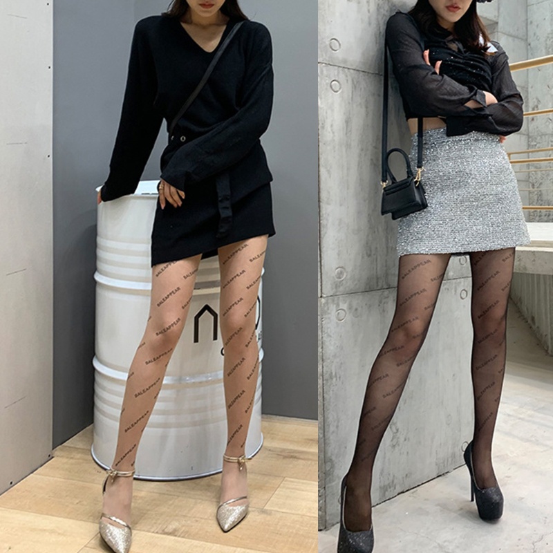 Quần tất siêu mỏng trong suốt phối in chữ thời trang vintage quyến rũ dành cho nữ | BigBuy360 - bigbuy360.vn
