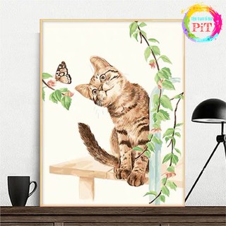 Tranh Tô Màu Theo Số - Tranh Sơn Dầu Số Hóa Hot Trend - Mèo Con Bên Hoa