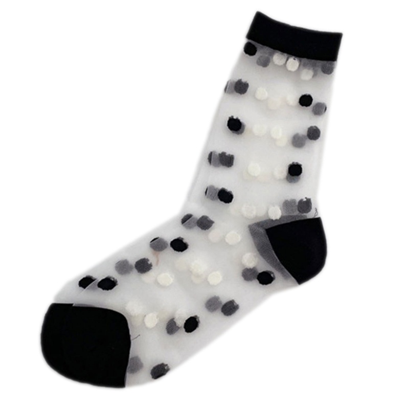 XIXI 1 Đôi Tất Chấm Bi Trắng Đen Phong Cách Lolita Thời Trang
