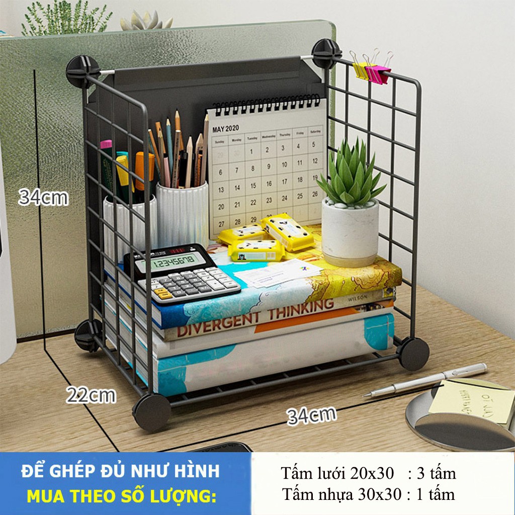 Kệ Sách Mini Để Bàn, Giá Đựng Sách Để Bàn Lắp Ghép Từ Tấm Lưới Thép Sơn Tĩnh Điện Chống Gỉ (Tặng Kèm Chốt)