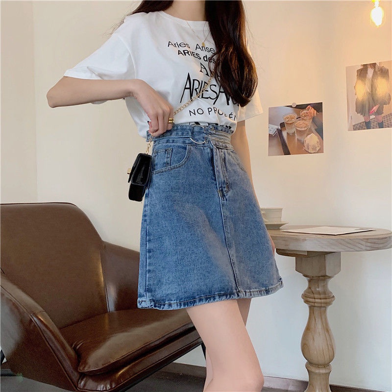 COZOK Chân váy jean Lưng Cao Thời Trang Hàn Quốc
