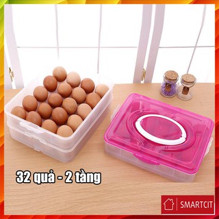 CHÓNG SỐC| HỘP ĐỰNG TRỨNG 2 TẦNG TRONG TỦ LẠNH 32 quả CÓ TAY XÁCH T3A4