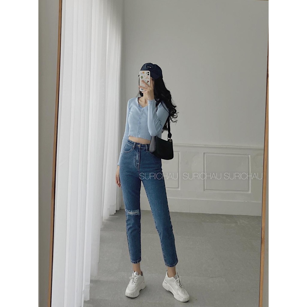 Quần Mom Jeans lai thường rách gối | BigBuy360 - bigbuy360.vn