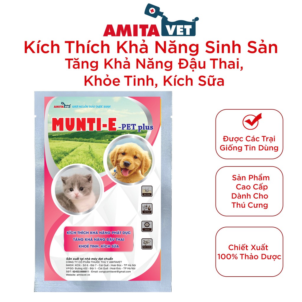 Chó mèo đi giống MUNTI-E PET Plus 35g  AMITAVET chăm sóc thú cưng tăng tỉ lệ đẻ tỷ lên phôi khỏe mạnh