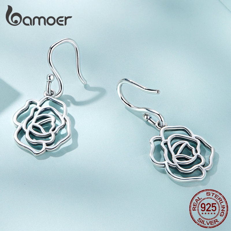 BAMOER Bông Tai Bạc 925 Hình Hoa Hồng Thời Trang Cho Nữ