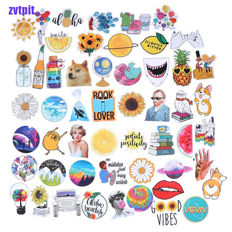 Set 53 Miếng Dán Trang Trí Sổ Tay / Va Li / Đàn Ghi Ta / Laptop Màu Vàng Nhạt Diy