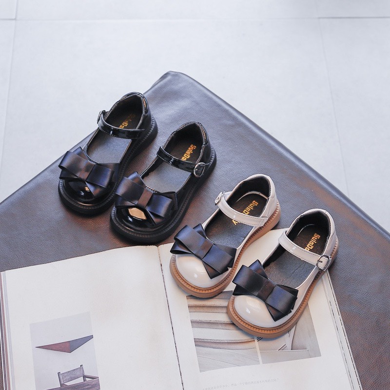 Giày Búp Bê Da Bóng Mềm Đính Nơ Phong Cách Hàn Quốc Cho Bé Gái 1-5 Tuổi M002