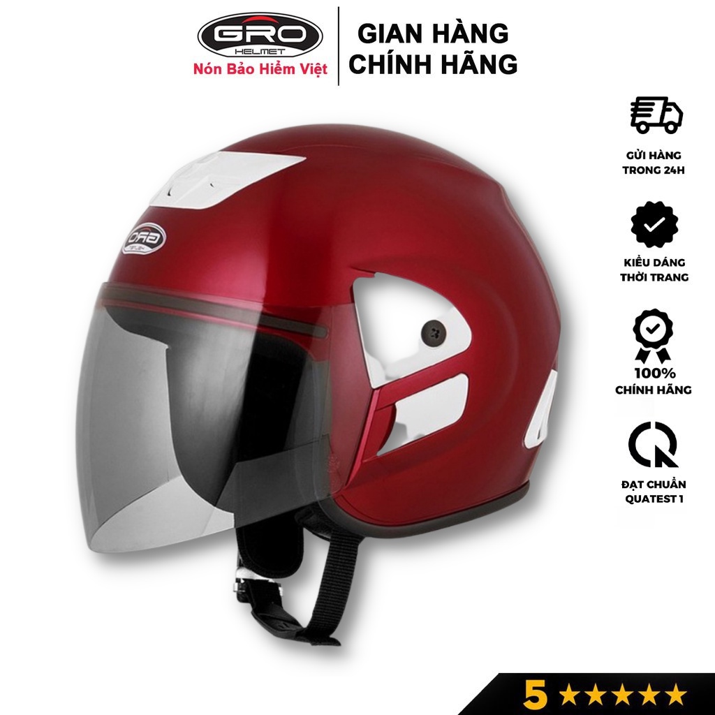 Nón bảo hiểm xe máy 3/4 cao cấp GRO V0 thời trang, màu sắc trẻ trung cho nam nữ, size 54-58cm