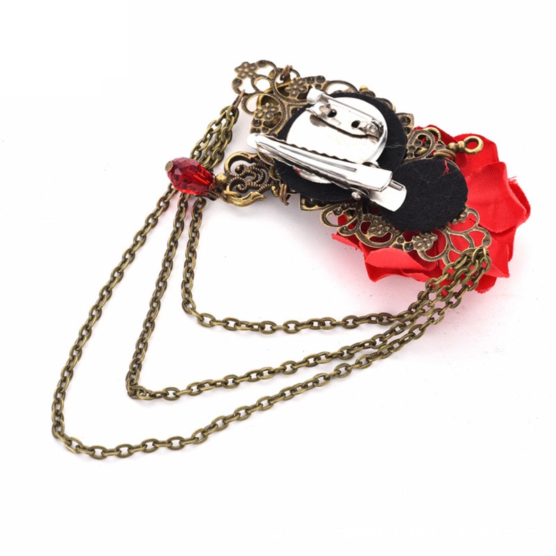 Xiangbao Kẹp Tóc 2 Trong 1 Hình Bộ Xương Hoa Hồng Chống Trượt Phong Cách Goth
