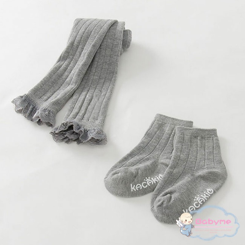 Set quần legging phối ren + tất chất liệu cotton cho bé