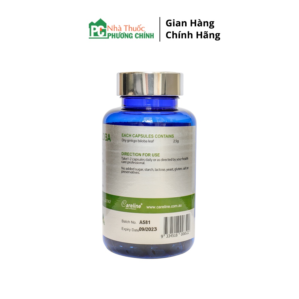 Viên Uống Bổ Não Úc Ginkgo Biloba CareLine 2500mg - Hỗ Trợ Tăng Cường Tuần Hoàn Não, Giảm Hoa Mắt Chóng Mặt, Đau Đầu