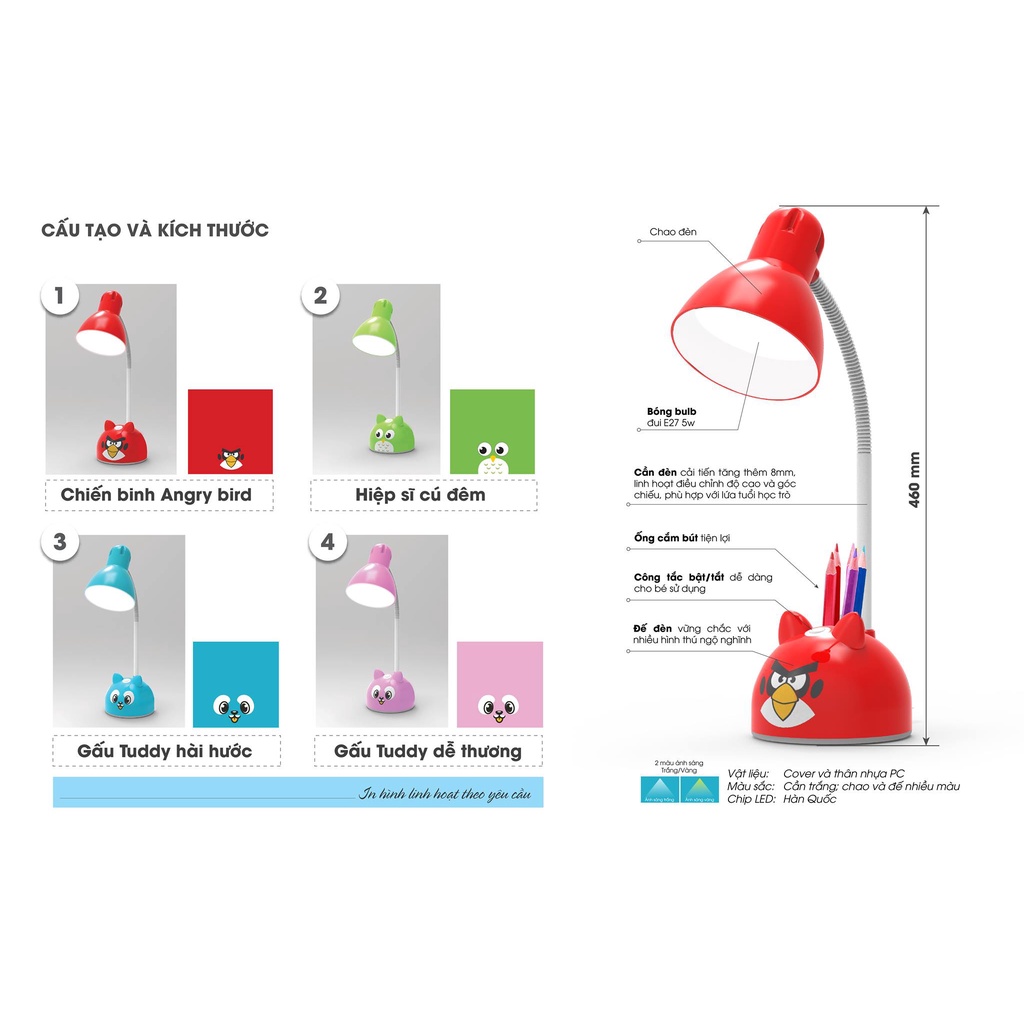 Đèn Học (Đèn Bàn) Chống Cận LED Rạng Đông 5W Màu Xanh/Hồng (RL-27)