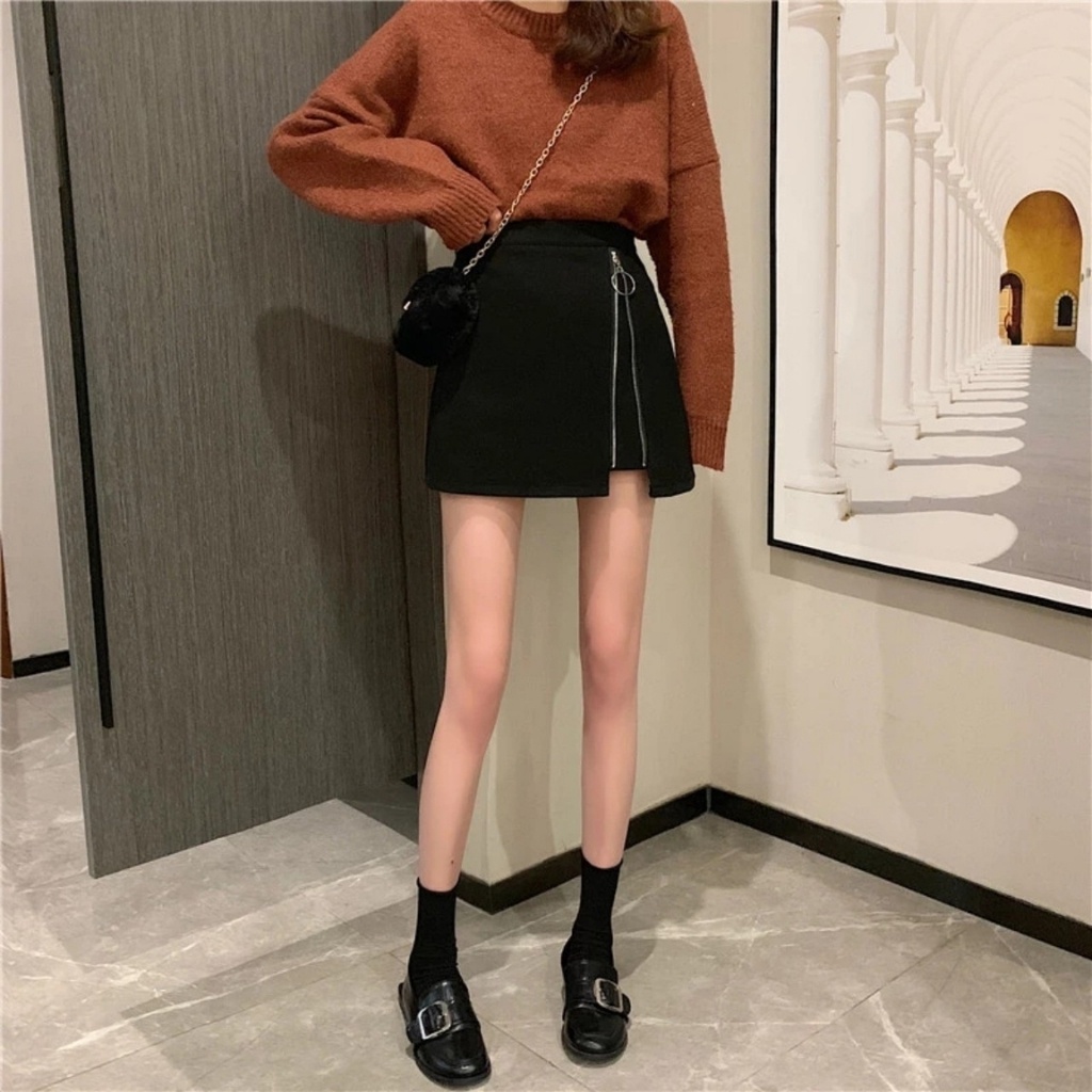 Chân Váy Đen Dáng Váy Chữ A Phối Dây Kéo Nổi Chất Liệu Tuyết Mưa Cao Cấp Có Quần Trong | BigBuy360 - bigbuy360.vn