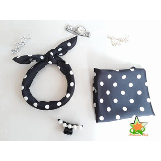 Khăn turban lụa satin vuông chấm bi