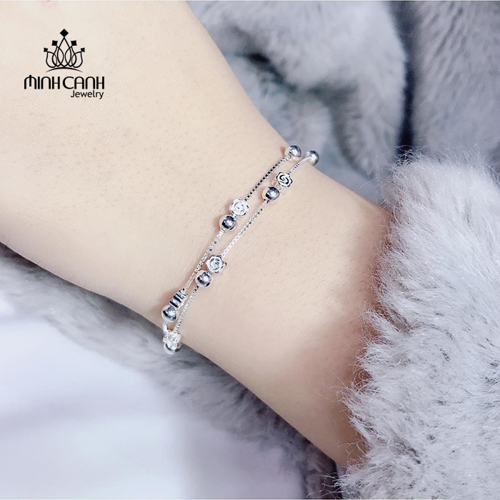 Lắc Tay Bạc 925 Minh Canh Jewelry Hoạ Tiết Hoa Hồng Dây Kép