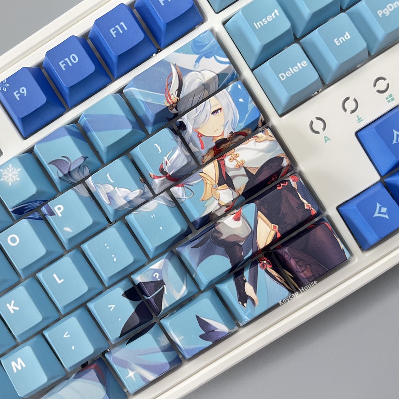 Keycap chủ đề Shenhe Cherry profile PBT Dye thăng hoa bàn phím cơ keycap Genshin Impact anime keycaps 128 phím