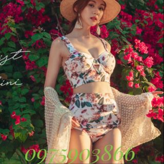 Set bikini 2 mảnh hình hoa cạp cao