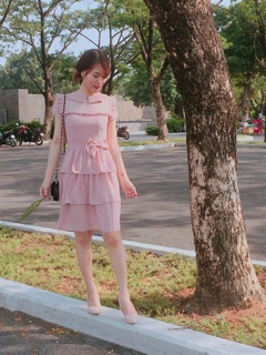 Đầm voan tầng nơ eo phối ren 🍓🍓🍓
