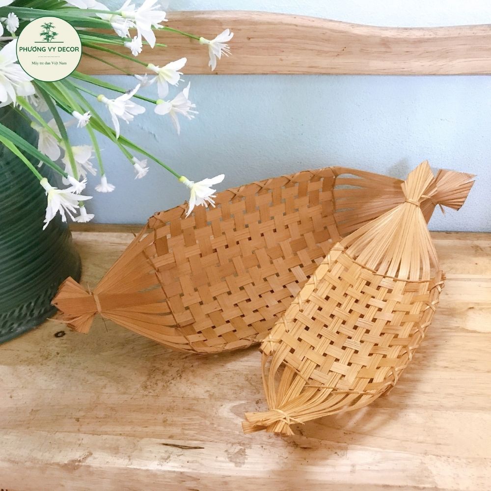 Thuyền tre trang trí decor đồ ăn, đồ thờ trang trí bàn thờ thần tài