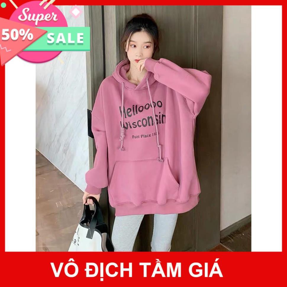 Freeship Hàng Cao Cấp Áo Hoodie Nón Chui Trùm Đầu Nữ Chất Vải Nỉ Poly Unisex Nam Nữ, Hello WAH024NOHP - Eimistore