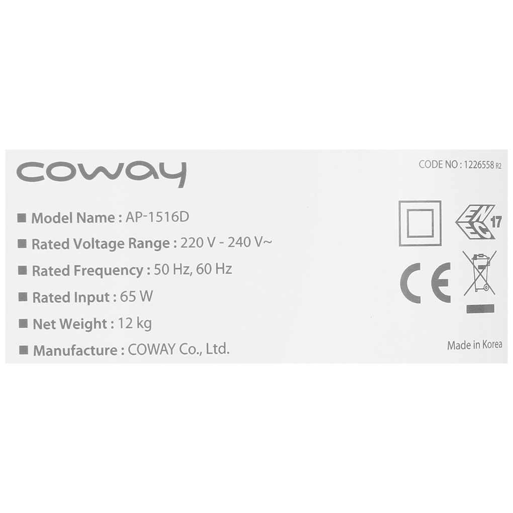 [Mã ELHA10 giảm 6% đơn 5TR] Máy lọc không khí Coway AP-1516D