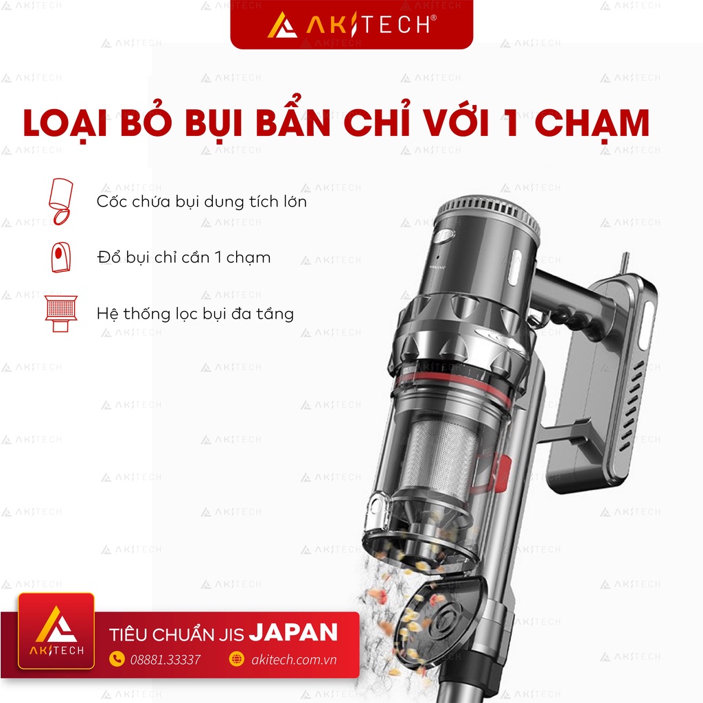 Máy hút bụi cầm tay không dây AKI CLEANER hút bụi gia đình, nhà cửa, giường nệm, sofa, lực hút 18000Pa