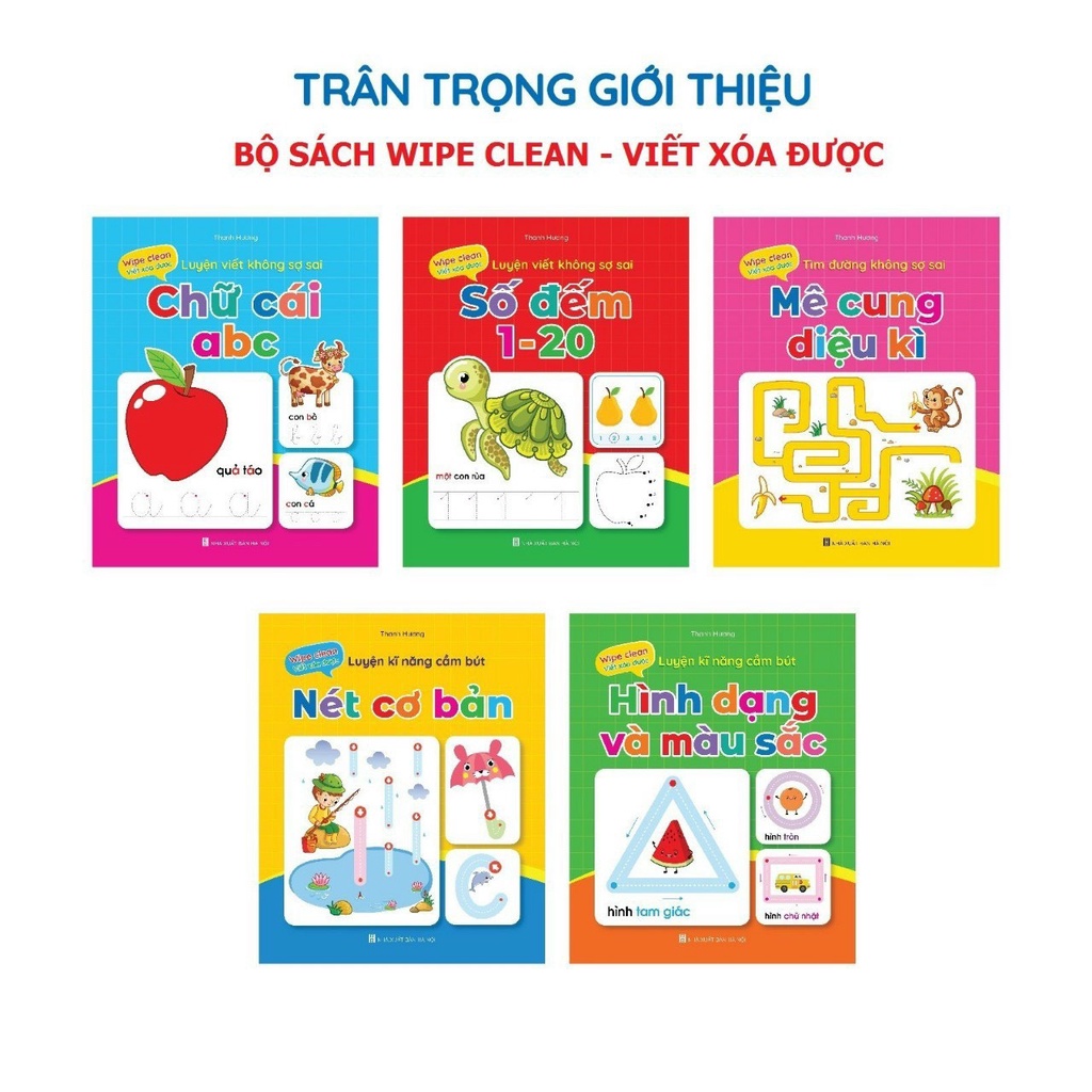 Sách - Viết Xóa Được Nhiều Lần Wipe Clean Luyện Viết Không Sợ Sai ( Bộ 5 Cuốn) - Tặng Kèm 2 Bút
