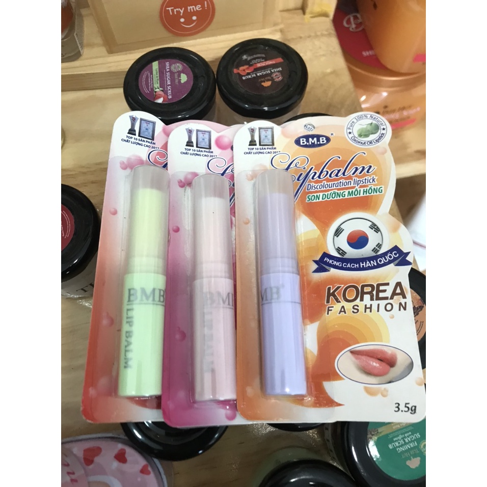 Son Dưỡng Môi Dừa BMB Korea 3 màu hồng nhạt - hồng- cam. Son dưỡng môi hồng