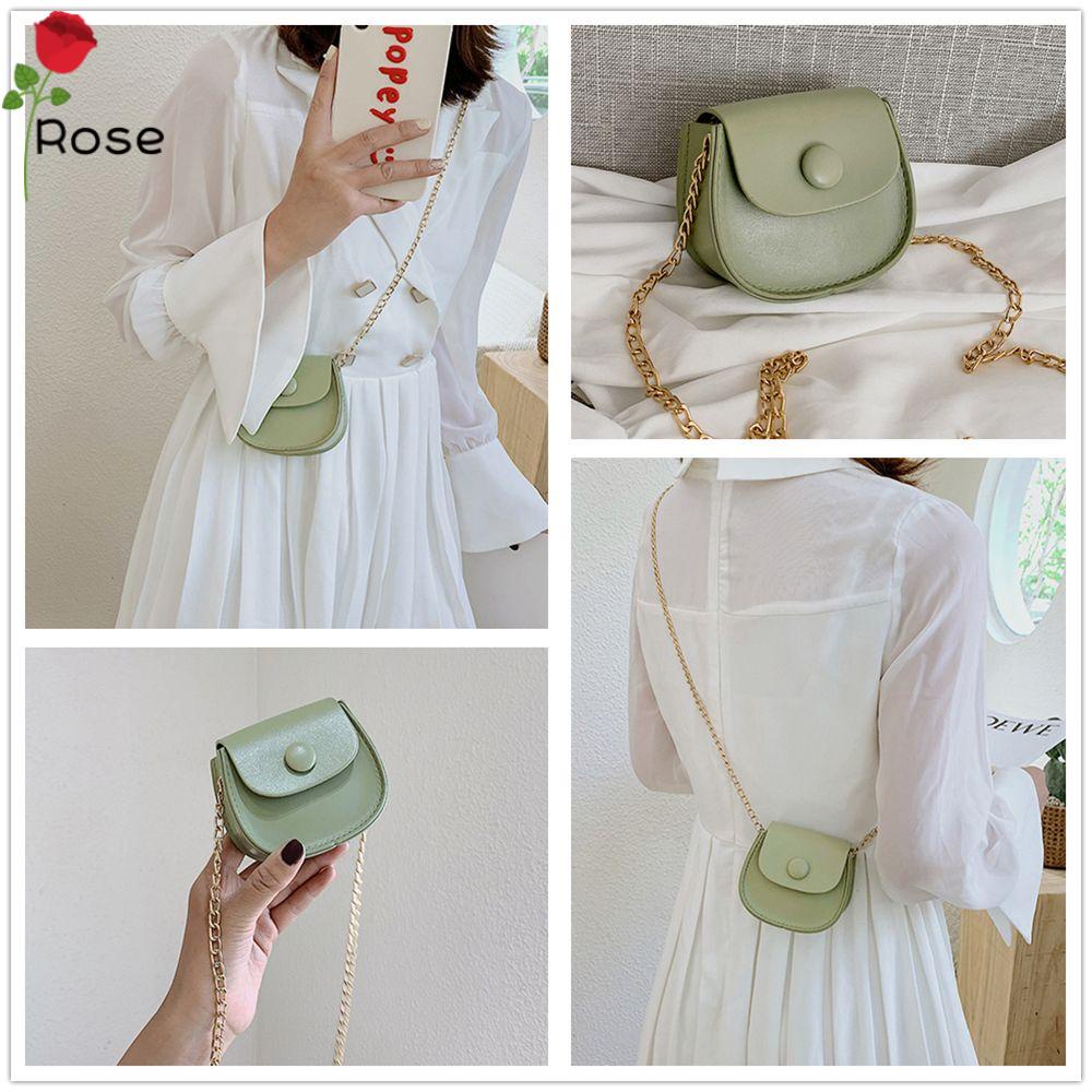 Túi đeo chéo nhỏ xinh dáng tròn màu trơn phối dây xích phong cách Hàn Quốc dễ thương cho nữ