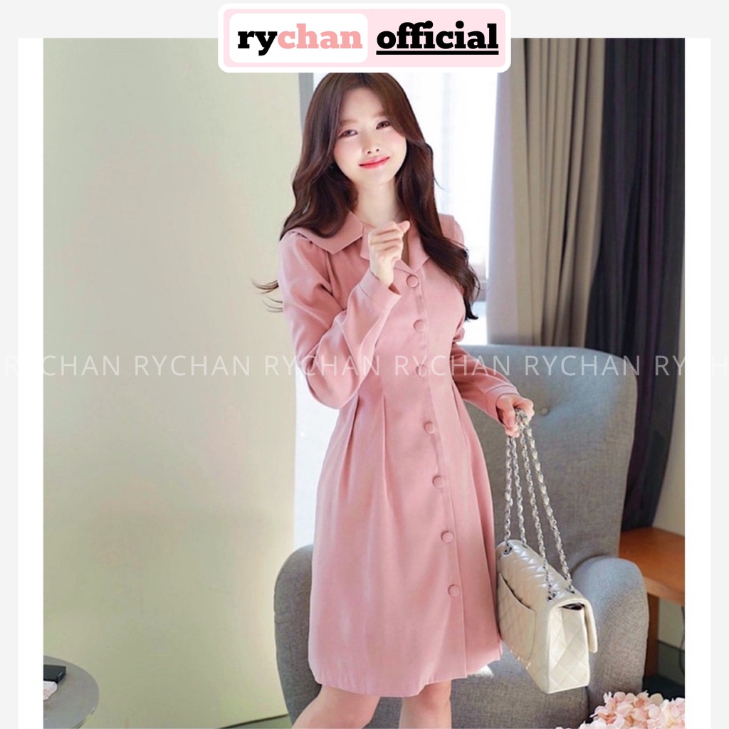 Đầm Váy Nữ Đi Chơi Cổ Sơ Mi Nút Bọc Tay Dài Thắt Nơ Sau Nhẹ Nhàng ,Đầm Xinh Nữ Dự Tiệc Màu Hồng Nữ Tính - DX9875