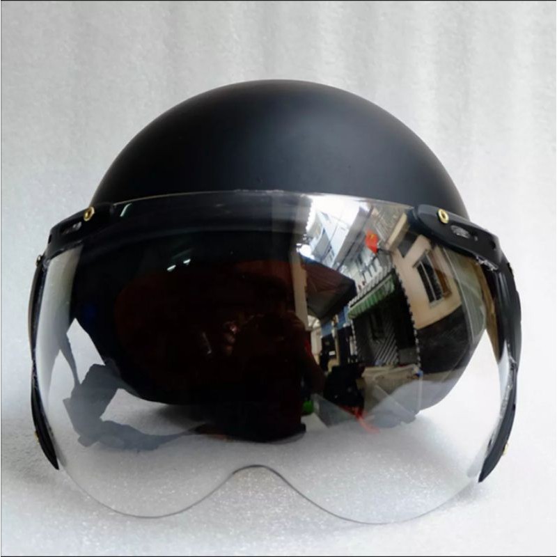 Mũ bảo hiểm 1/2 đầu kèm kính màu đen - nón bảo hiển nửa đầu gắn kính