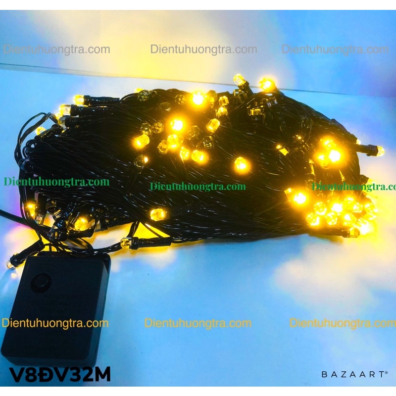 Dây đèn LED chớp dạ quang V8 lục giác dây đen dài 32m ánh sáng vàng