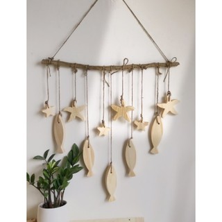 Set trang trí cá gỗ sao biển bản mộc chưa tô siêu rẻ